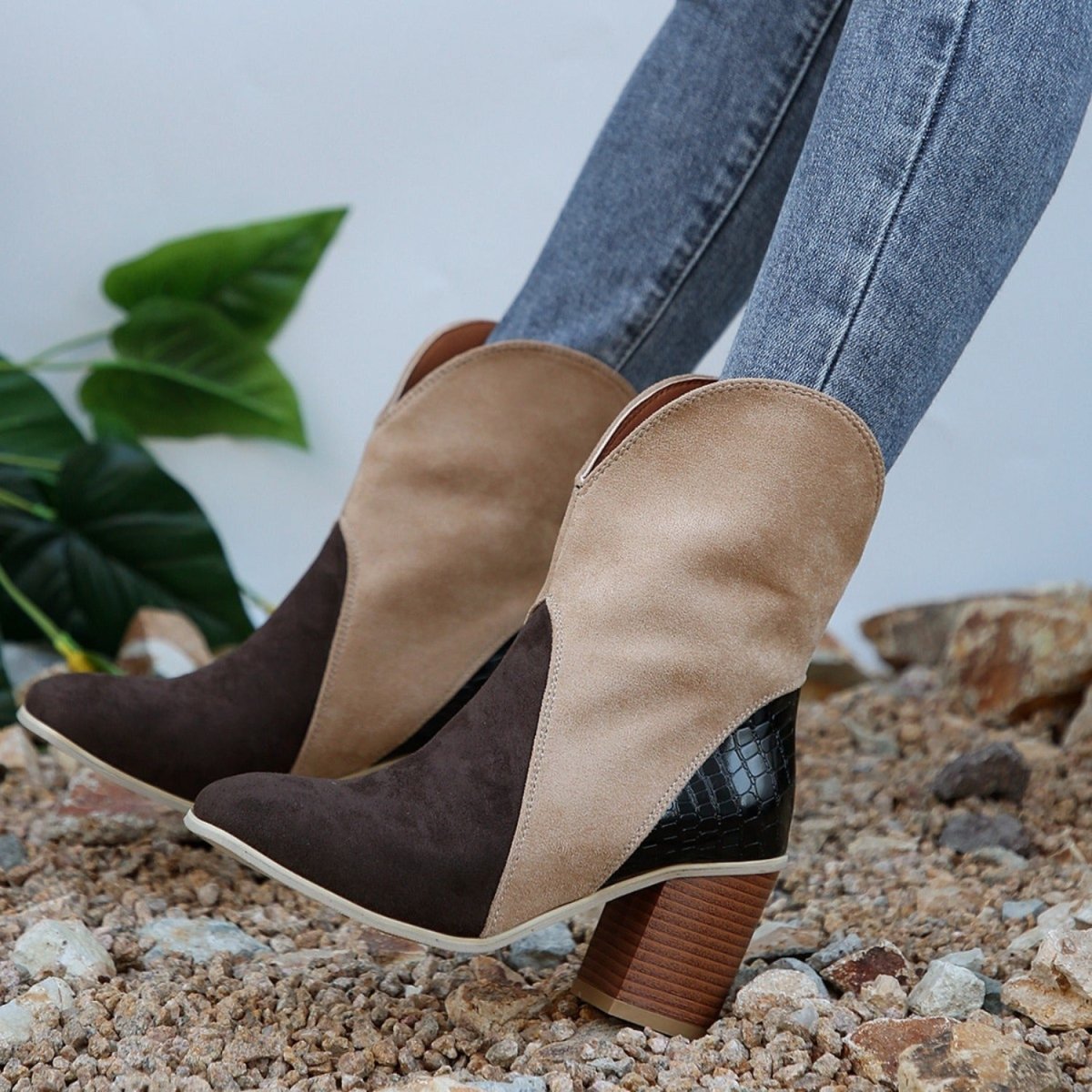 Suede Square Toe Block Heel Boots | Boots | 4