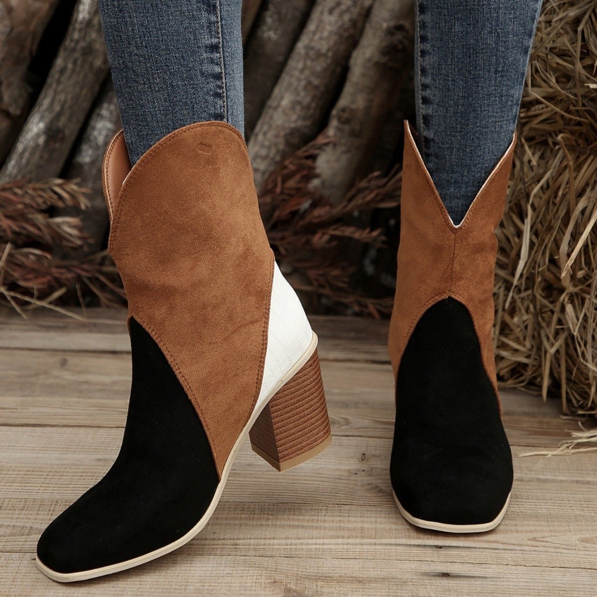 Suede Square Toe Block Heel Boots | Boots | 10