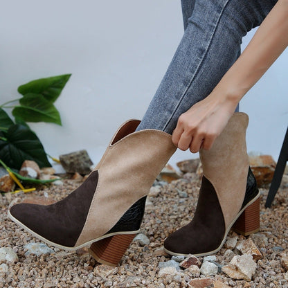 Suede Square Toe Block Heel Boots | Boots | 6