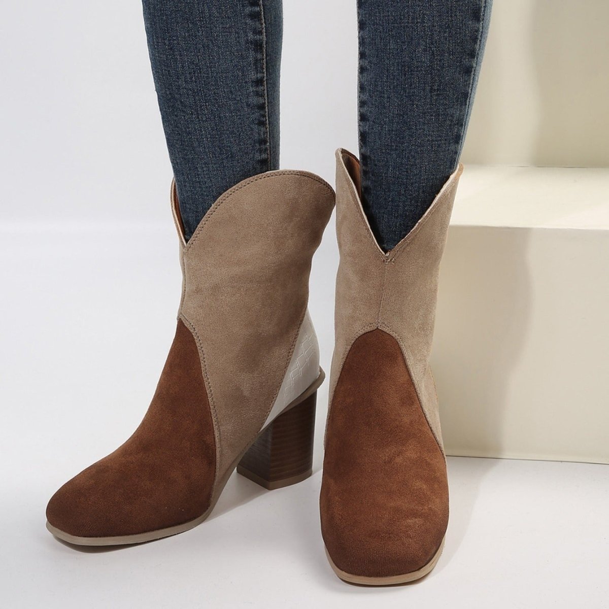 Suede Square Toe Block Heel Boots | Boots | 1