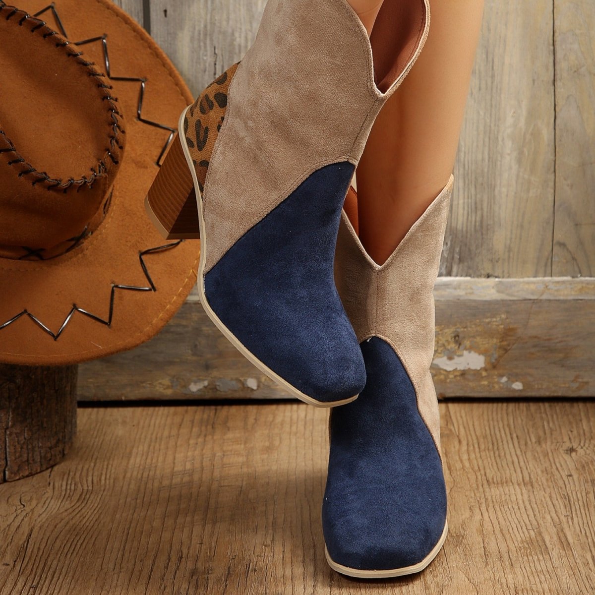 Suede Square Toe Block Heel Boots | Boots | 9