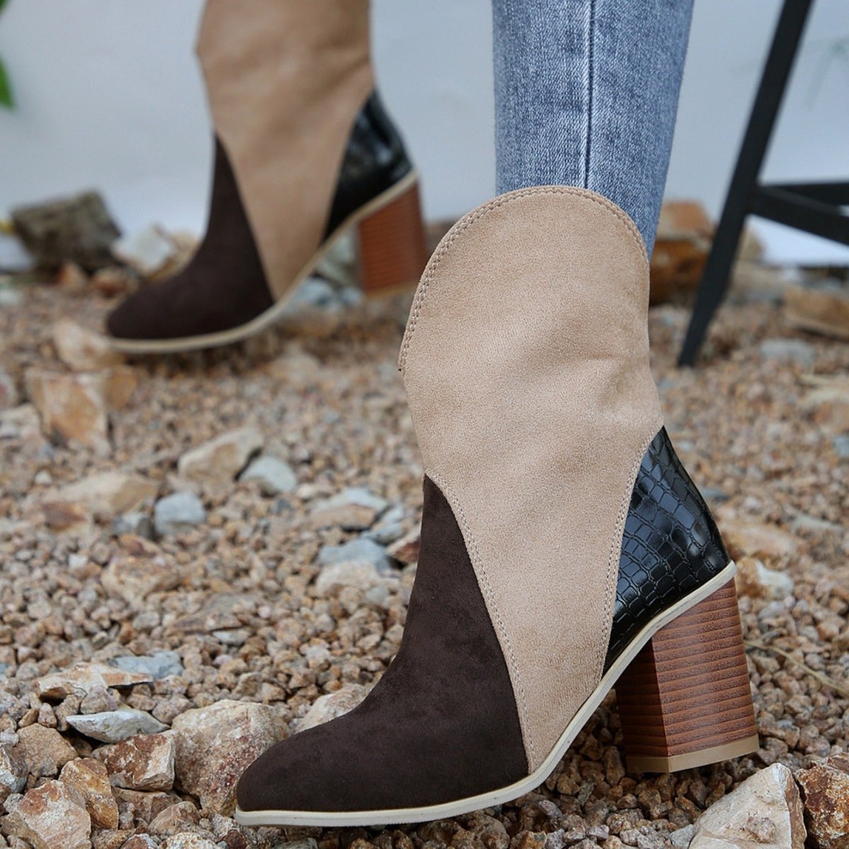 Suede Square Toe Block Heel Boots | Boots | 5