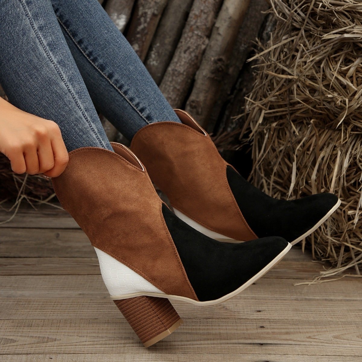 Suede Square Toe Block Heel Boots | Boots | 11