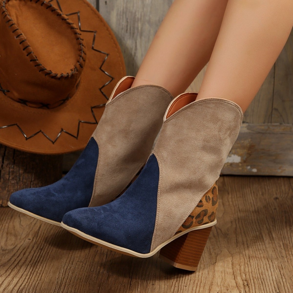 Suede Square Toe Block Heel Boots | Boots | 8