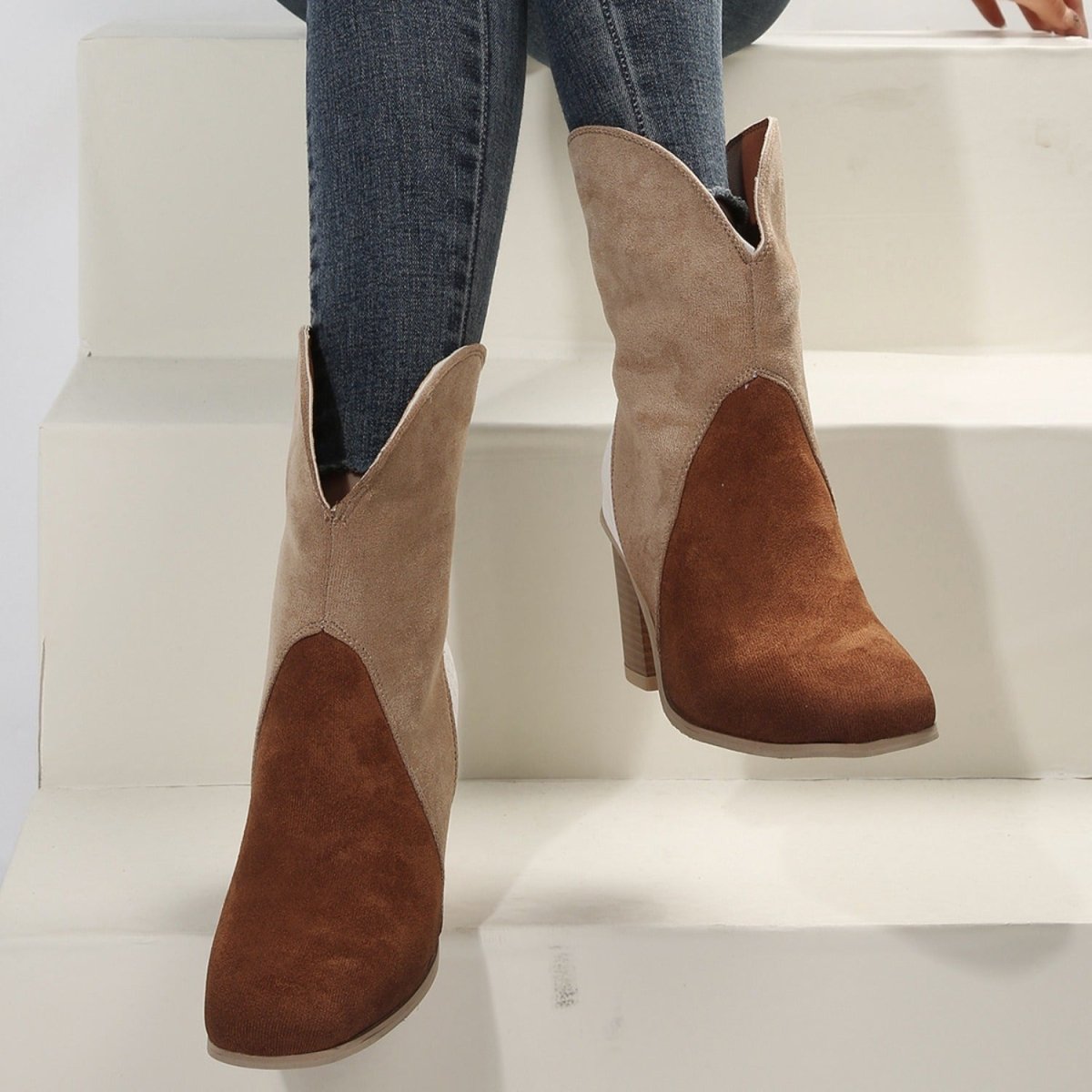 Suede Square Toe Block Heel Boots | Boots | 3