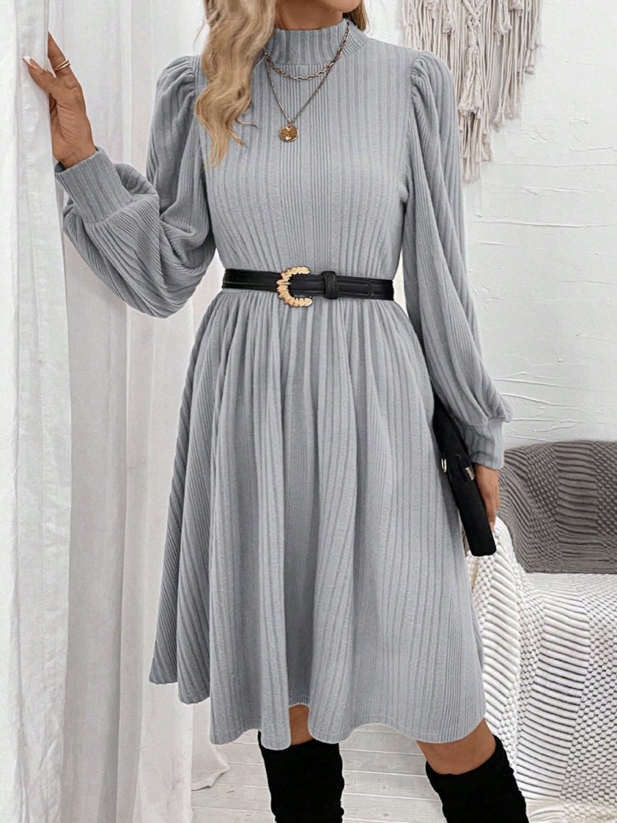 Textured Turtleneck Long Sleeve Dress | Midi Dresses | 3