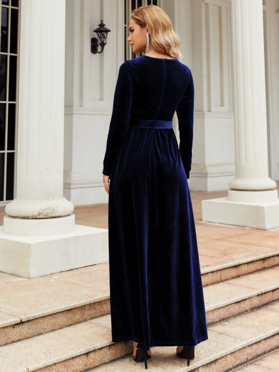 Tie Front Round Neck Long Sleeve Maxi Dress | Dresses | 14