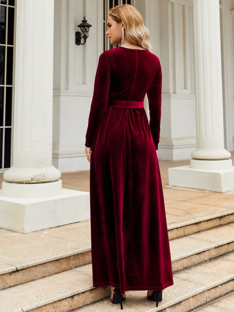 Tie Front Round Neck Long Sleeve Maxi Dress | Dresses | 2