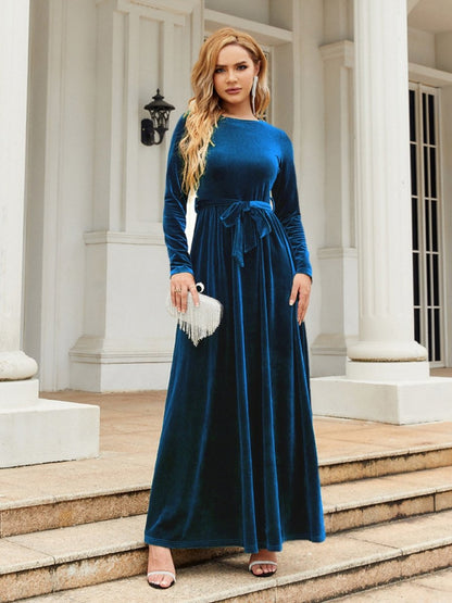 Tie Front Round Neck Long Sleeve Maxi Dress | Dresses | 16