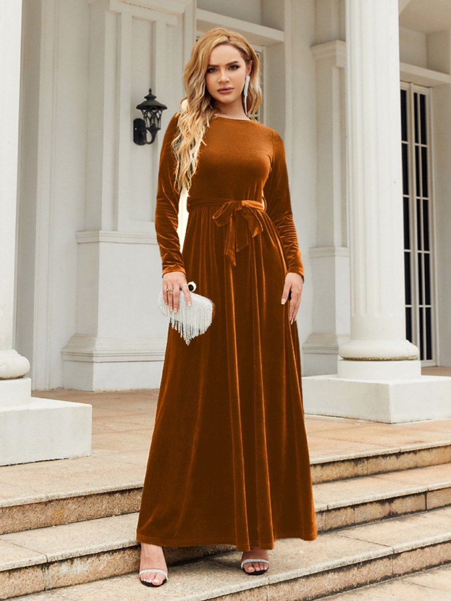 Tie Front Round Neck Long Sleeve Maxi Dress | Dresses | 5