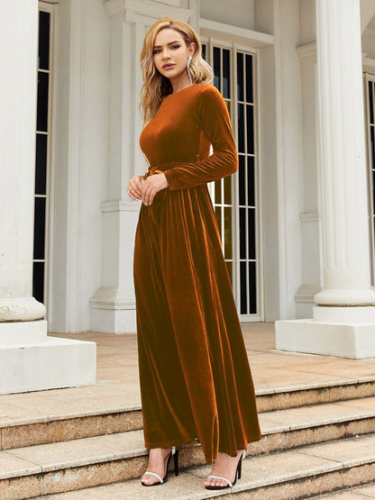 Tie Front Round Neck Long Sleeve Maxi Dress | Dresses | 6