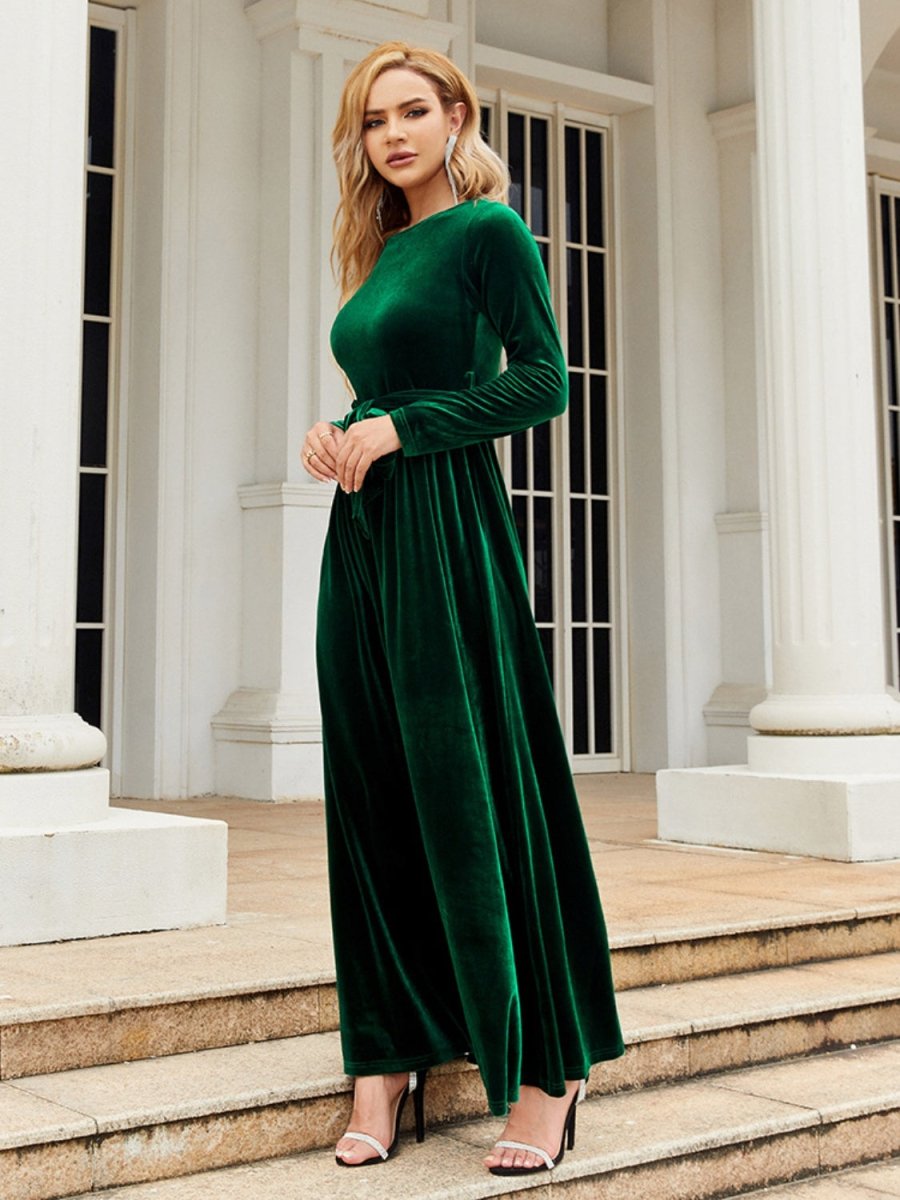 Tie Front Round Neck Long Sleeve Maxi Dress | Dresses | 8