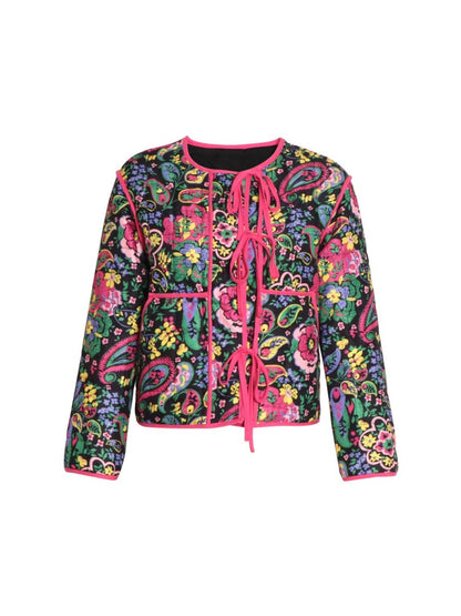 Tied Printed Long Sleeve Jacket | Jackets | 2