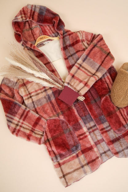 VERY J Fuzzy Plaid Long Sleeve Hooded Jacket | Jackets | 5