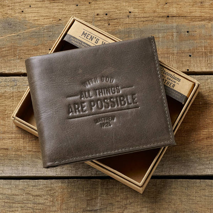 With God All Things Are Possible Brown Genuine Leather Wallet - Matthew 19:26 | 2FruitBearers