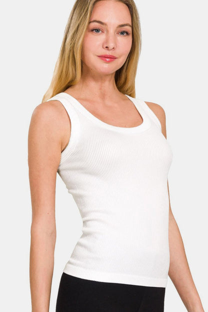 Zenana 2 Way Neckline Washed Ribbed Tank | Tops | 1