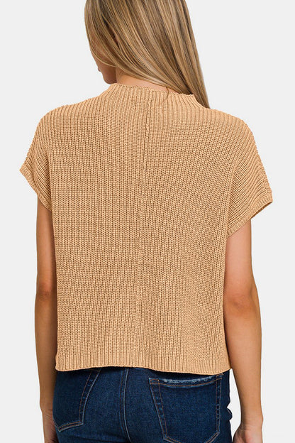 Zenana Mock Neck Short Sleeve Cropped Sweater | Tops | 2