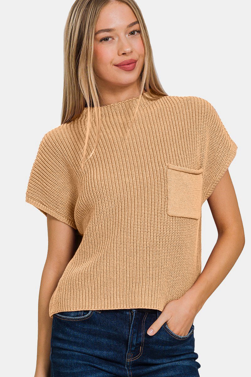 Zenana Mock Neck Short Sleeve Cropped Sweater | Tops | 3