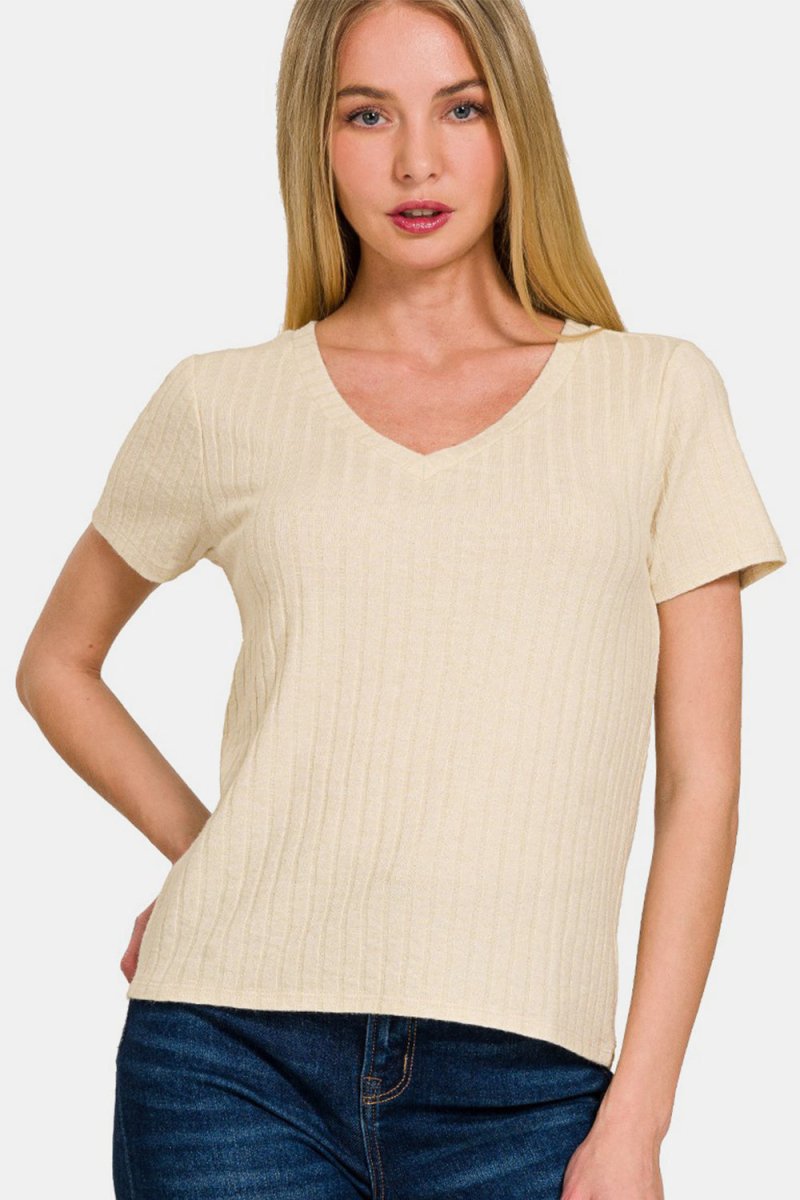 Zenana Ribbed Short Sleeve T-Shirt | | 1