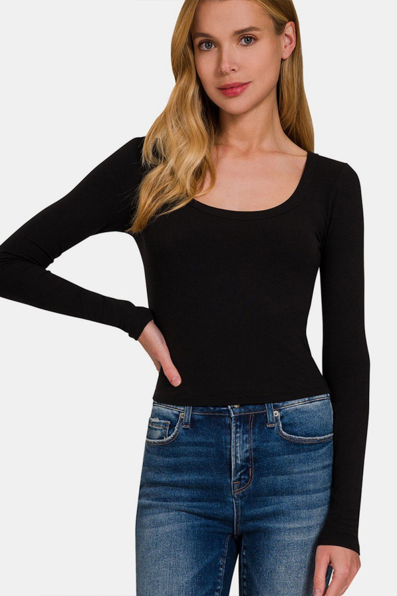 Zenana Scoop Neck Long Sleeve T-Shirt | Tops | 1