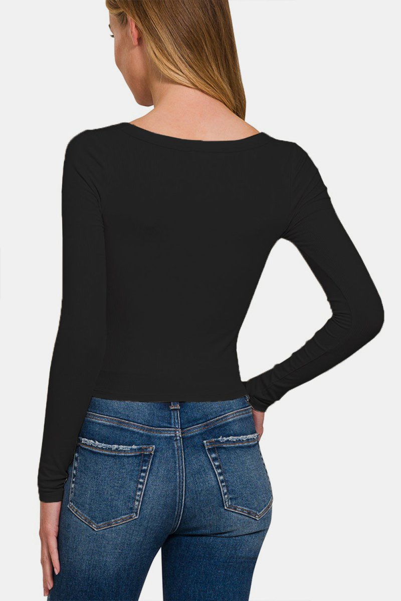 Zenana Scoop Neck Long Sleeve T-Shirt | Tops | 2