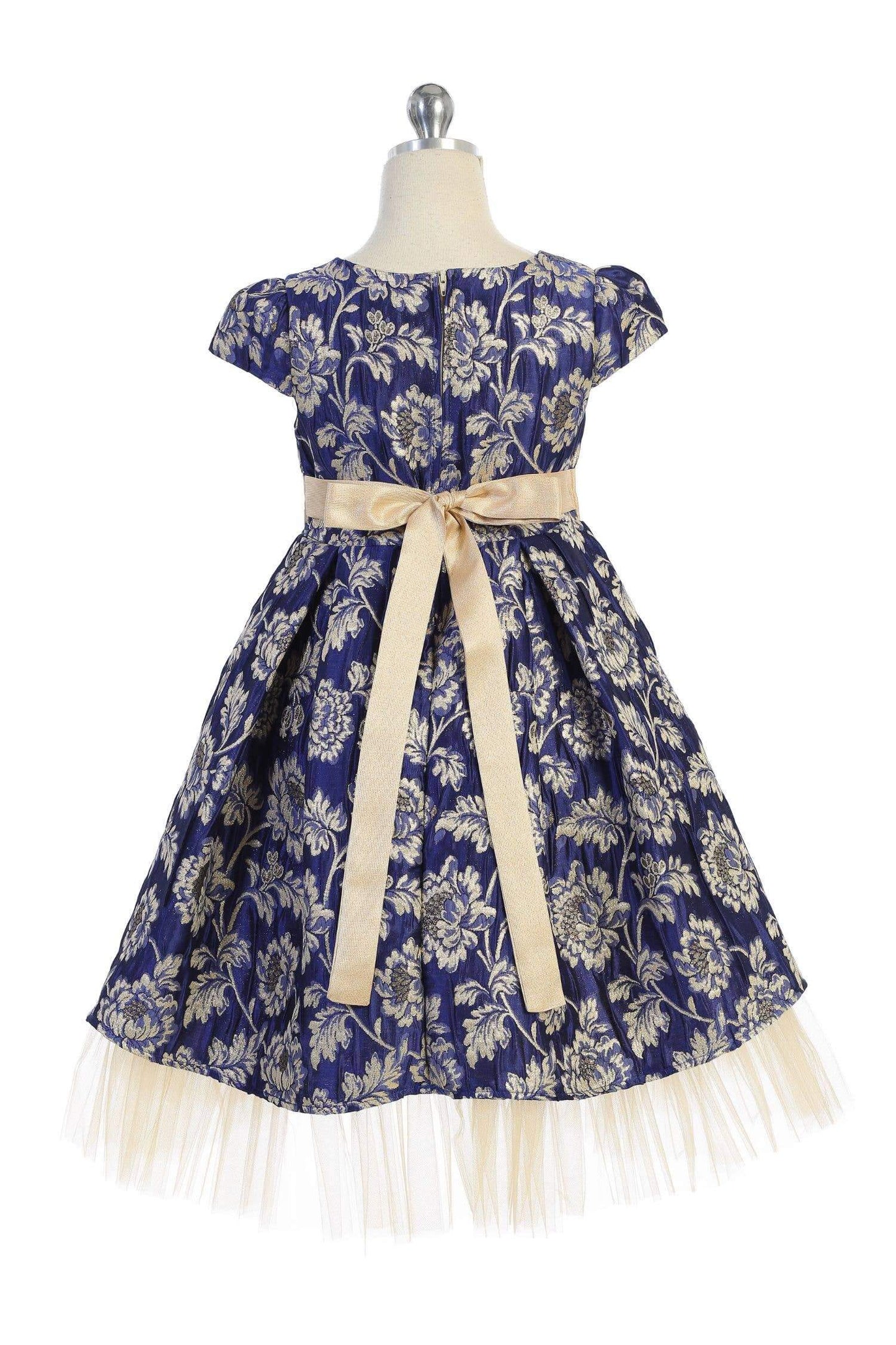 Royal Blue Brocade Peaking Tulle Dress