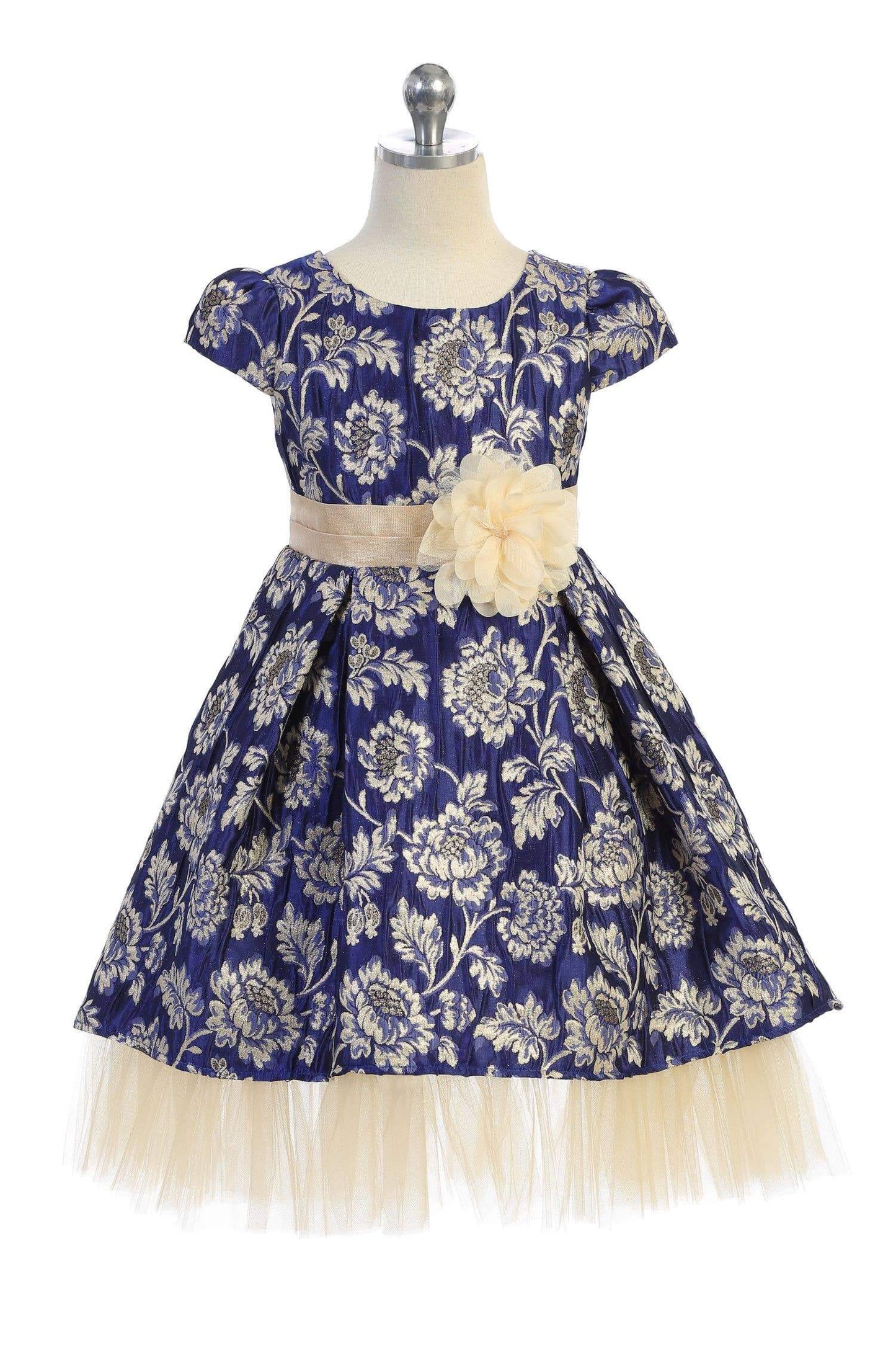 Royal Blue Brocade Peaking Tulle Dress