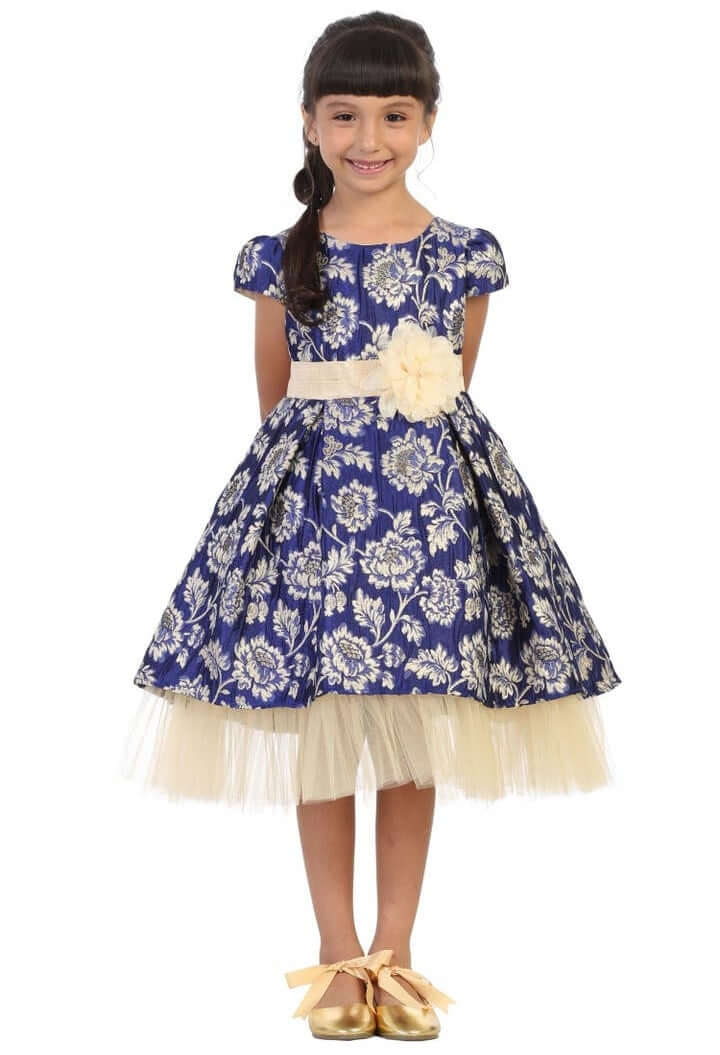 Royal Blue Brocade Peaking Tulle Dress