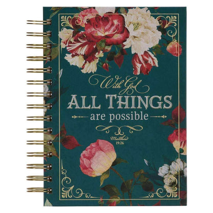 All Things Are Possible Teal Tourmaline: Front of Wire bound Journal - Matthew 19:26 | 2FruitBearers