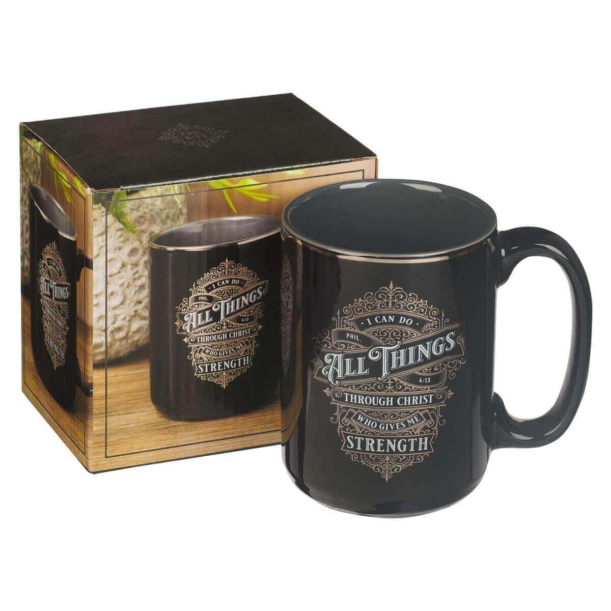 All Things Black and Silver Ceramic Coffee Mug - Philippians 4:13 | 2FruitBearers