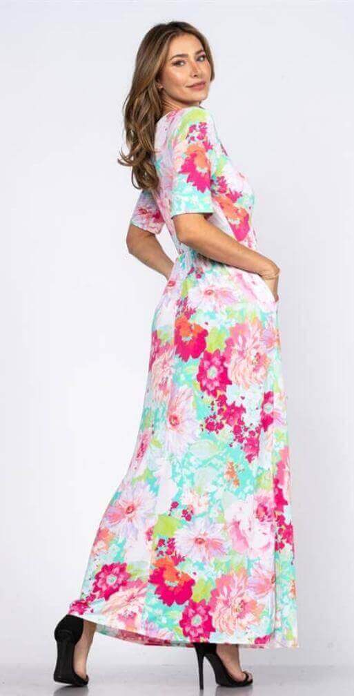 Aqua Crepe De Chine Floral Maxi Dress | 2FruitBearers