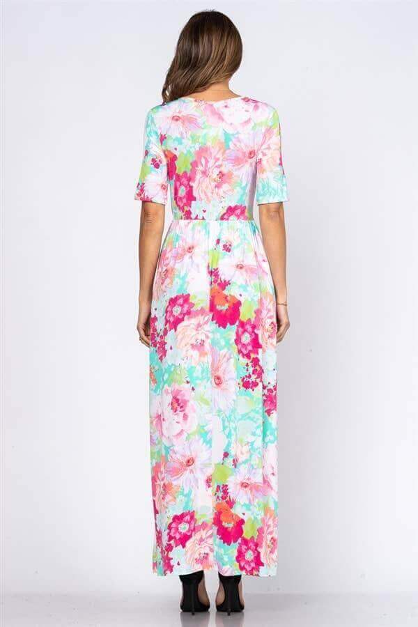 Aqua Crepe De Chine Floral Maxi Dress | 2FruitBearers