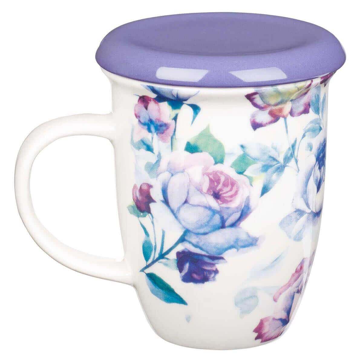 Be Still and Know Lidded Ceramic Mug in Purple - Psalm 46:10 | 2FruitBearers