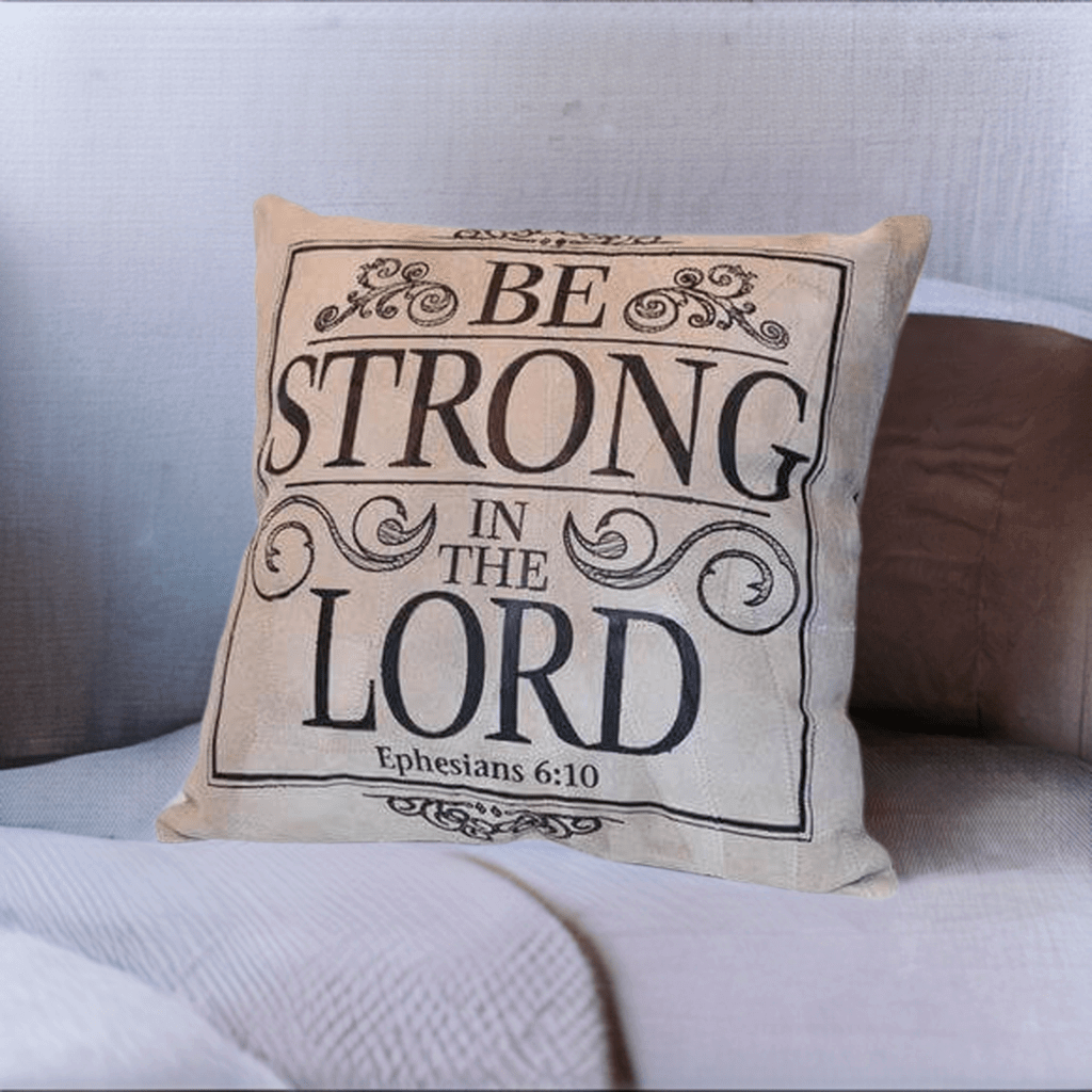 Be Strong in The Lord Recycled Leather Pillow | 2FruitBearers