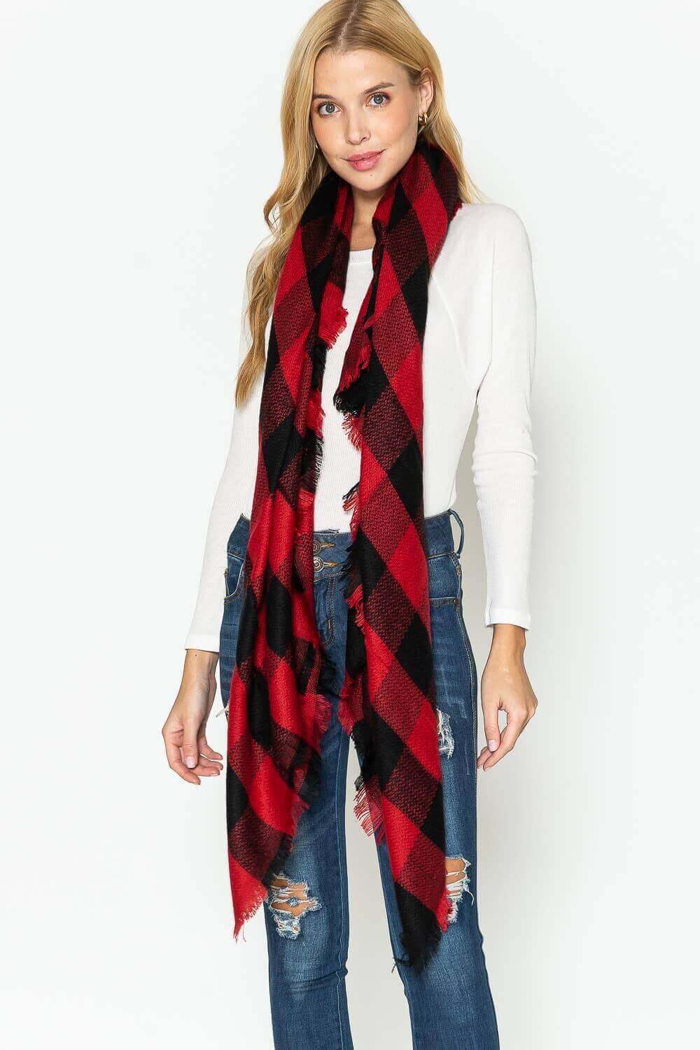 Black/Red Aurora Lux Buffalo Plaid Scarf | 2FruitBearers