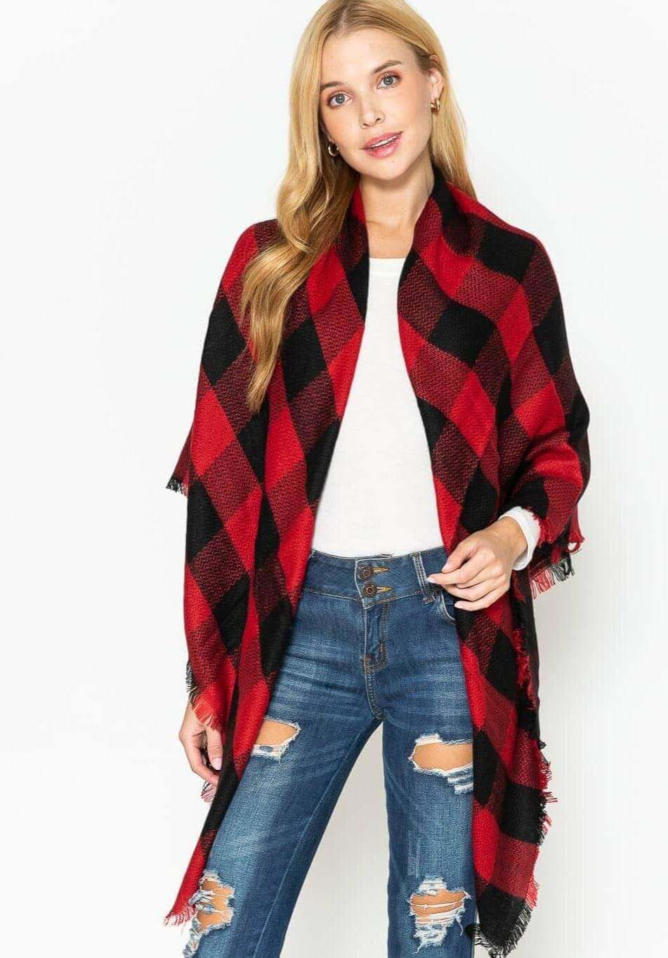 Black/Red Aurora Lux Buffalo Plaid Scarf | 2FruitBearers