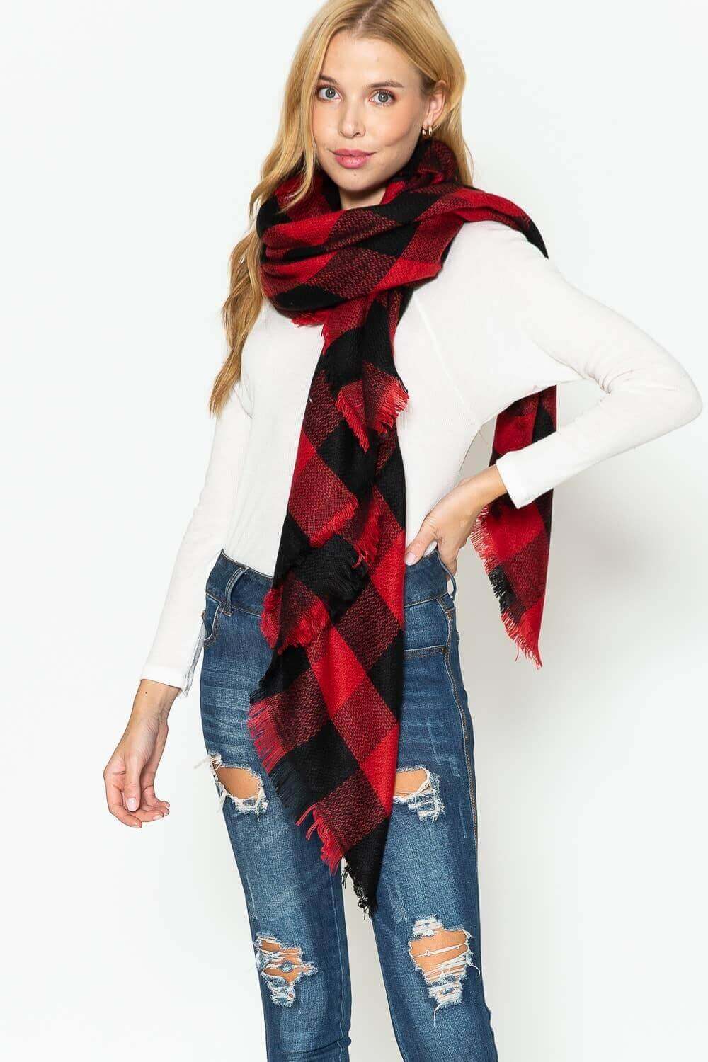 Black/Red Aurora Lux Buffalo Plaid Scarf | 2FruitBearers