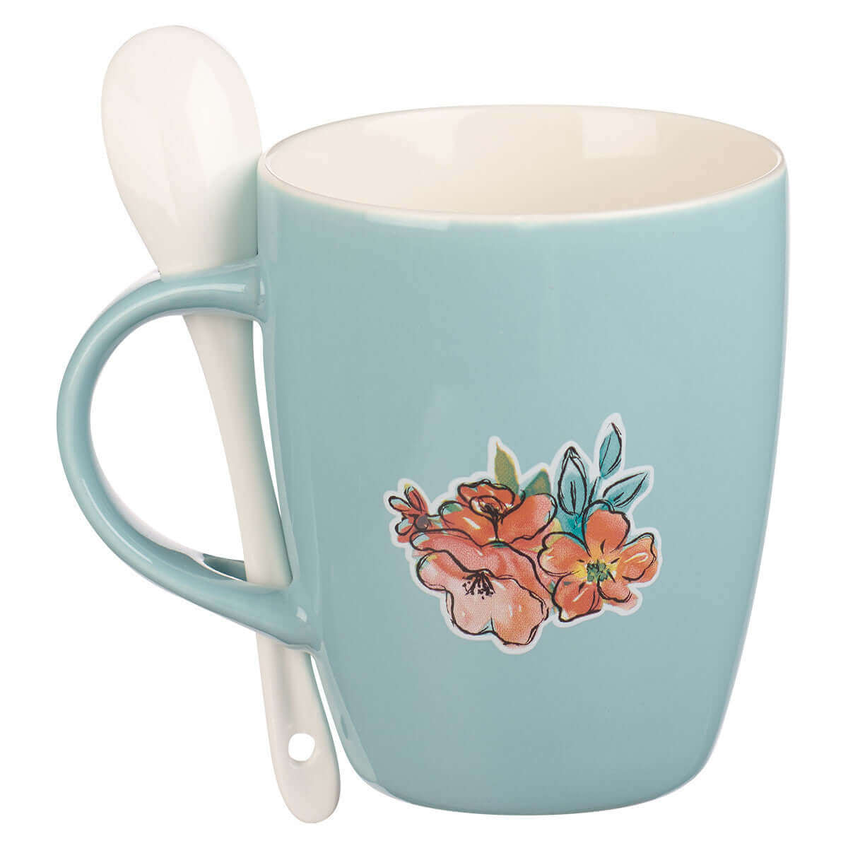 Bless You and Keep You Teal Ceramic Coffee Mug with Spoon - Numbers 6:24 | 2FruitBearers