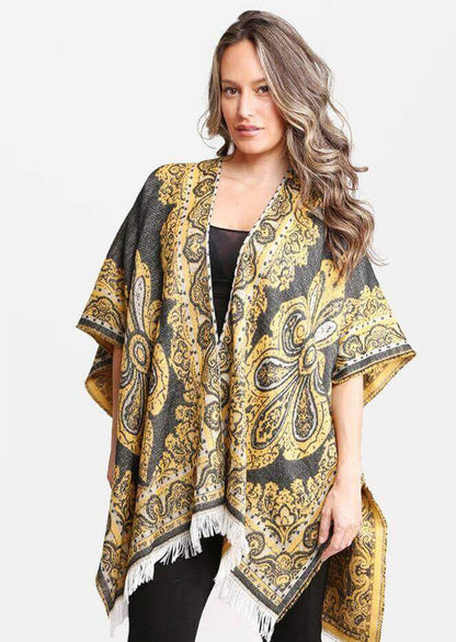 Boho Pattern Fringe Mustard Kimono | 2FruitBearers