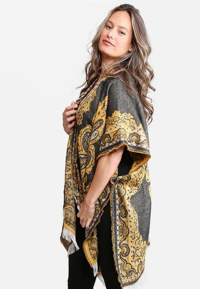 Boho Pattern Fringe Mustard Kimono | 2FruitBearers