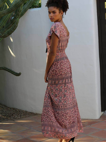 Cameron V-Neck Tiered Elastic Waist Maxi Dress | 2FruitBearers