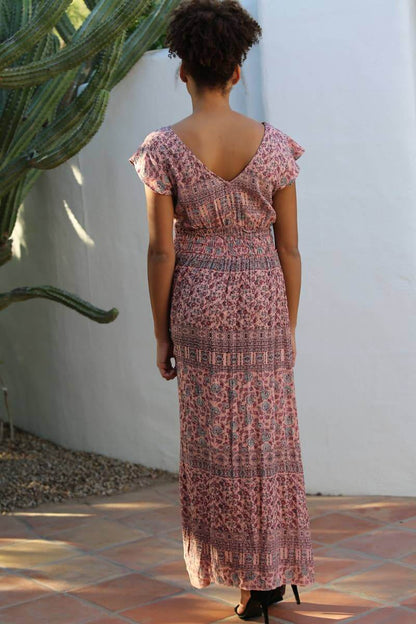 Cameron V-Neck Tiered Elastic Waist Maxi Dress | 2FruitBearers