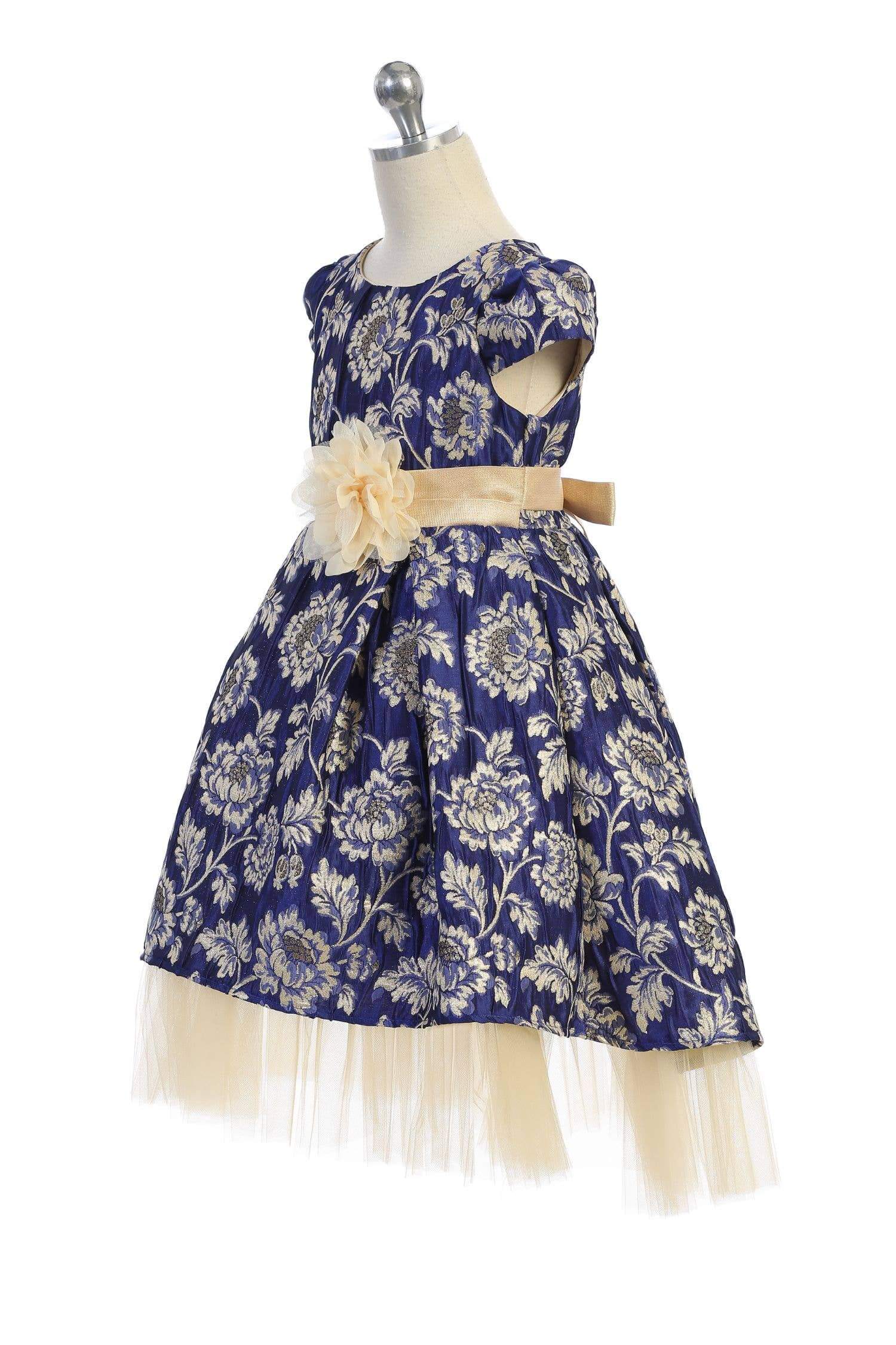 Royal Blue Brocade Peaking Tulle Dress