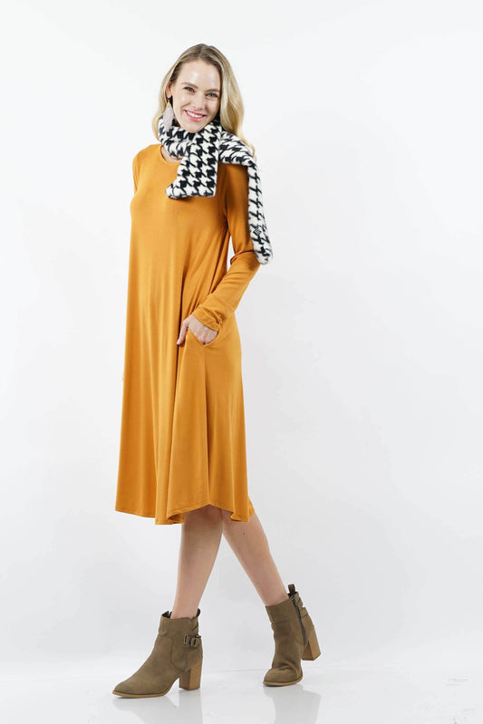 Viscose Long Sleeve Midi Dress with Side-Pockets