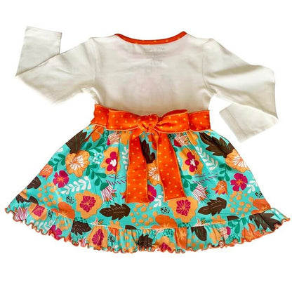 Girls Holiday Orange pumpkin Hazel Autumn Floral Dress and Leggings Outfit | 2FruitBearers