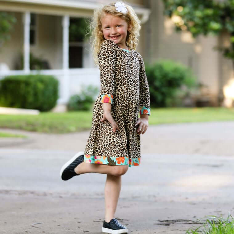 Girls Long Sleeve Leopard Rose Fall Floral Dress | 2FruitBearers