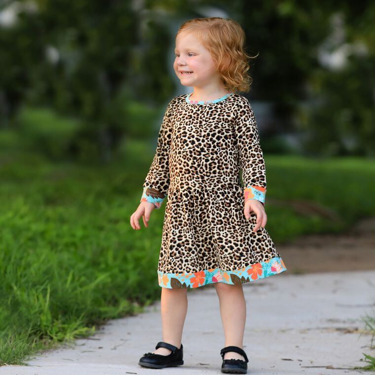 Girls Long Sleeve Leopard Rose Fall Floral Dress | 2FruitBearers