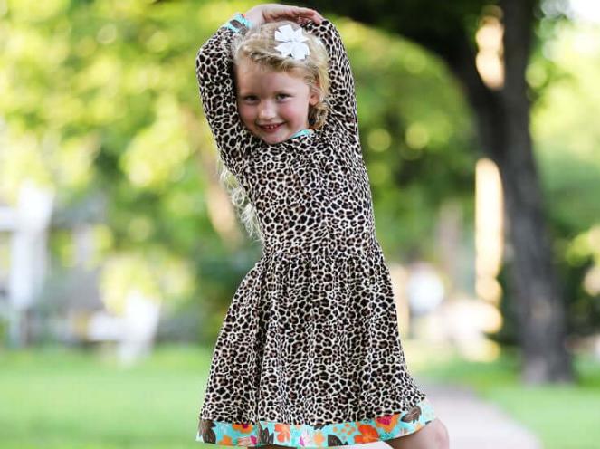 Girls Long Sleeve Leopard Rose Fall Floral Dress | 2FruitBearers