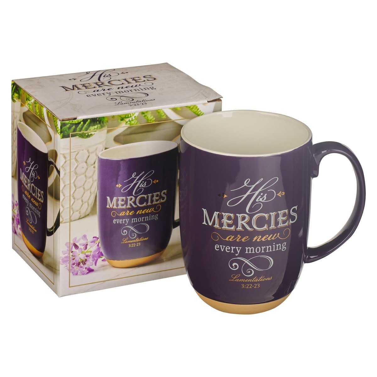 His Mercies are New Purple Ceramic Coffee Mug with Exposed Clay Base - Lamentations 3:22-23 | 2FruitBearers