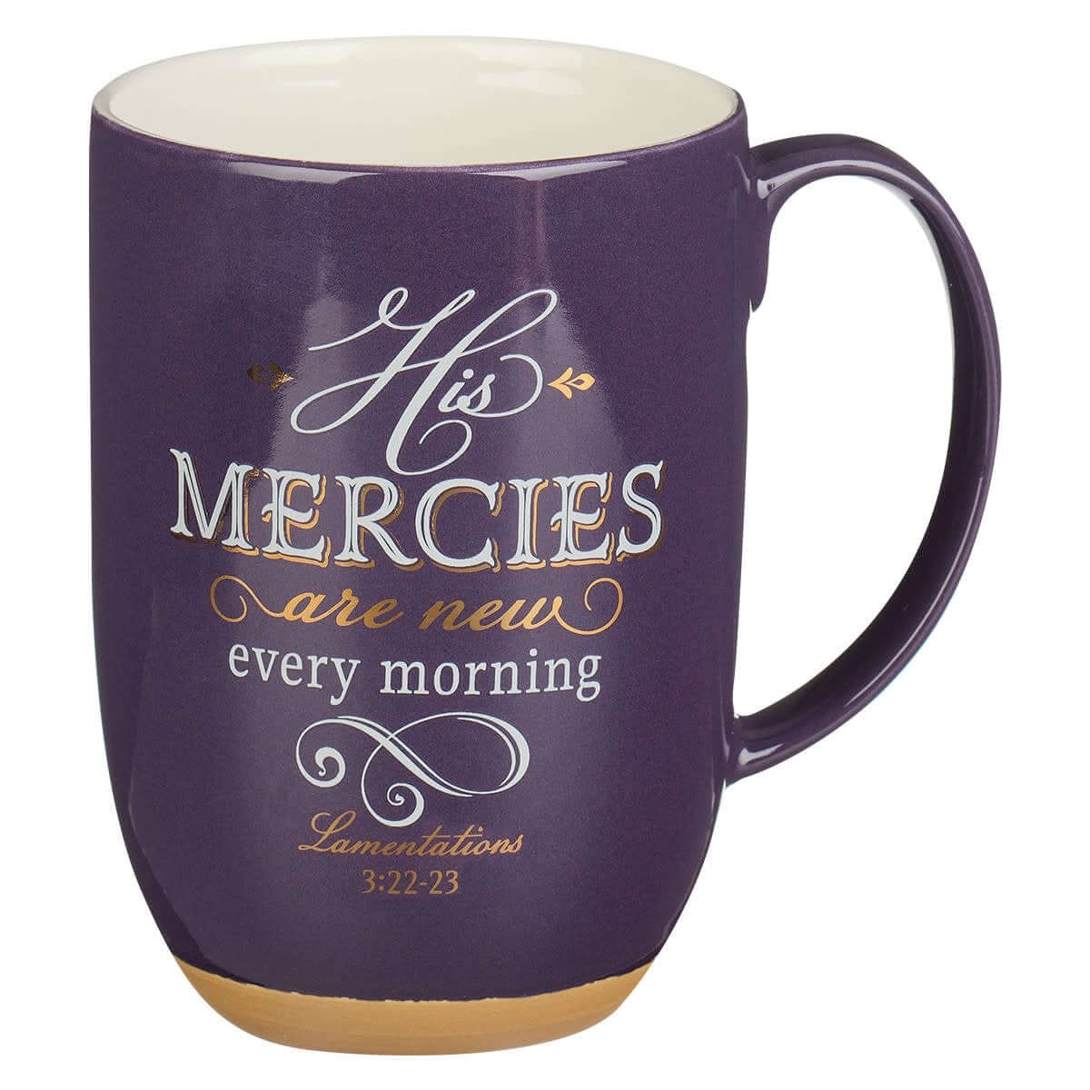 His Mercies are New Purple Ceramic Coffee Mug with Exposed Clay Base - Lamentations 3:22-23 | 2FruitBearers